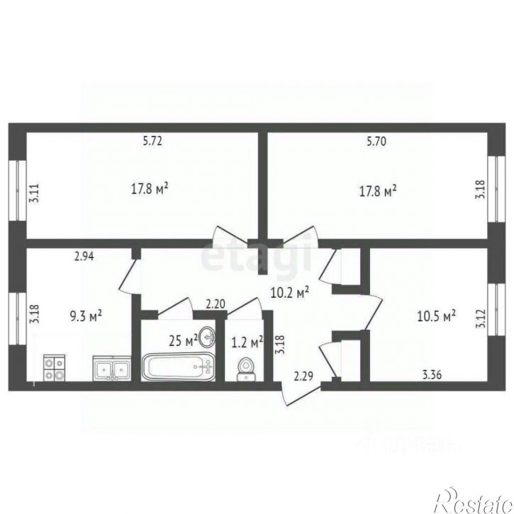 3-комн квартира улица Чкалова, 44,  д. 44