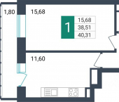 1-комн, 40 кв м, этаж 15/16 Проезжая улица, 1А