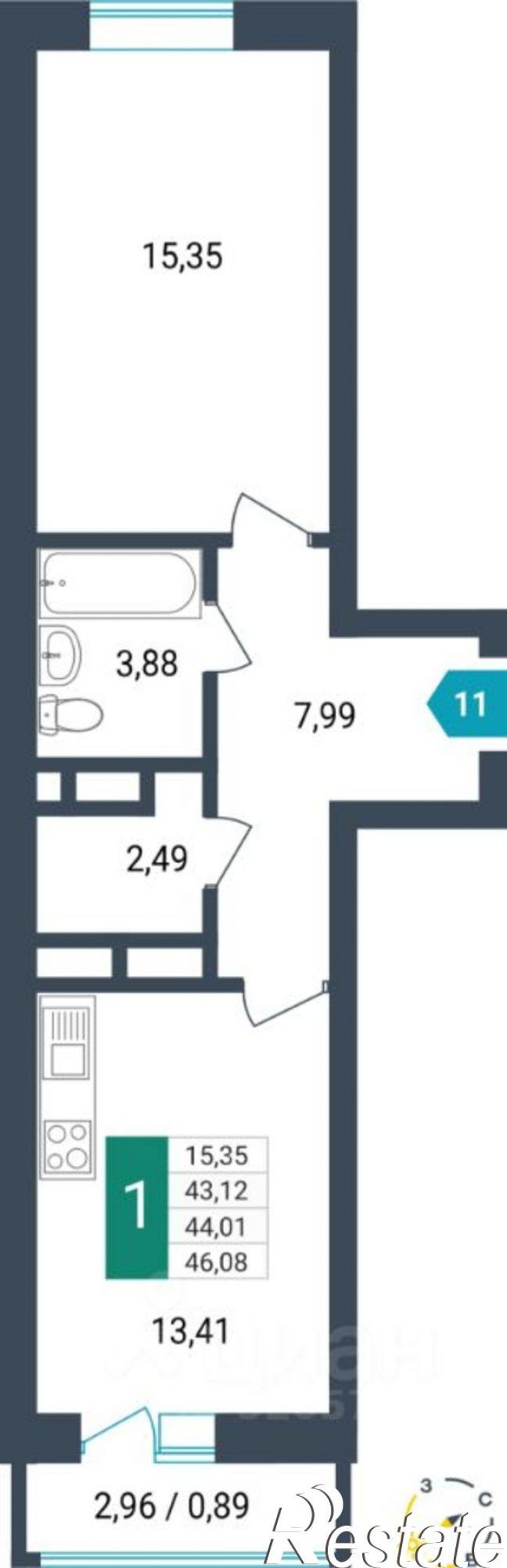 1-комн квартира в новом доме Проезжая улица, 1А,  д. 1А