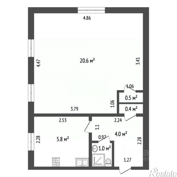 1-комн квартира улица Токмакова, 23Б,  д. 23Б