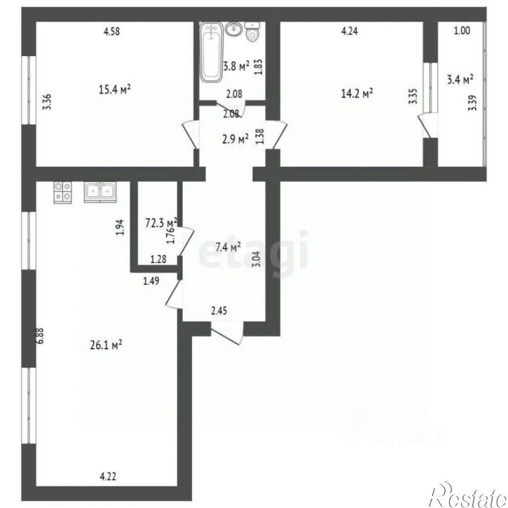 3-комн квартира улица Богомягкова, 2 к1,  д. 2 к1