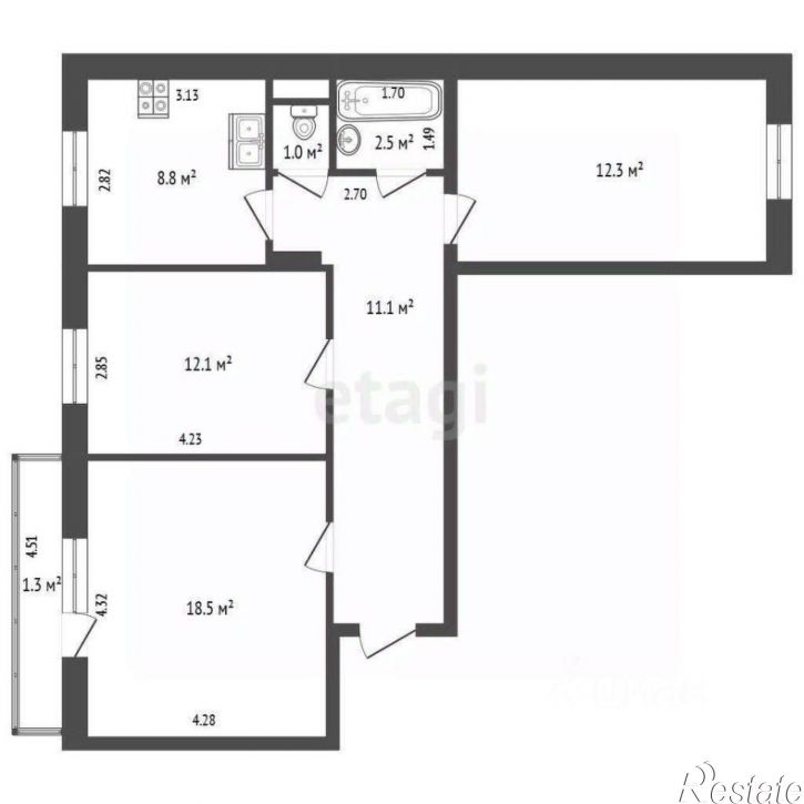 3-комн квартира улица Красных Коммунаров, 17,  д. 17