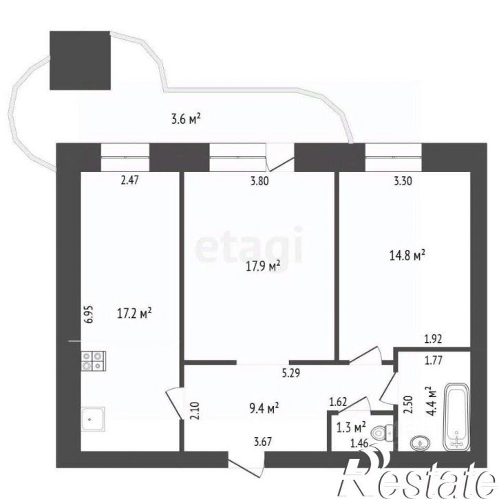 2-комн квартира Смоленская улица, 123,  д. 123