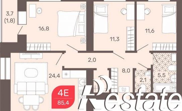 4-комн квартира в новом доме Обход Читы, 32,  д. 32